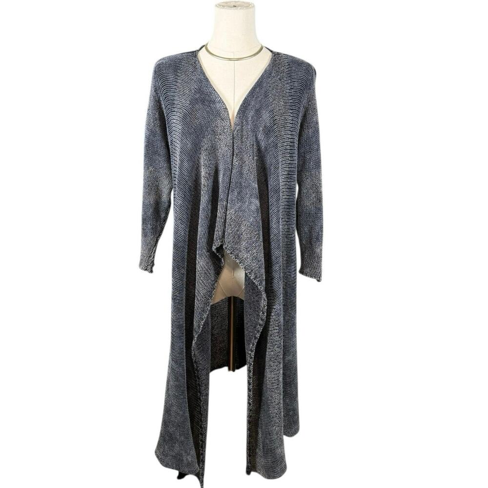 Draped Open Front Knit Cardigan Gray Cotton Blend XL Minimalist Lagenlook Travel